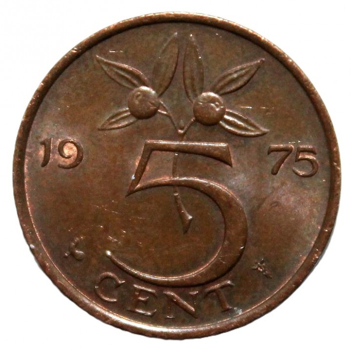 НИДЕРЛАНДЫ 5 центов 1975 ( KM# 181) Юлиана. Ветка с апельсинами НИДЕРЛАНДЫ 5 центов 1975 ( KM# 181) Юлиана. Ветка с апельсинами