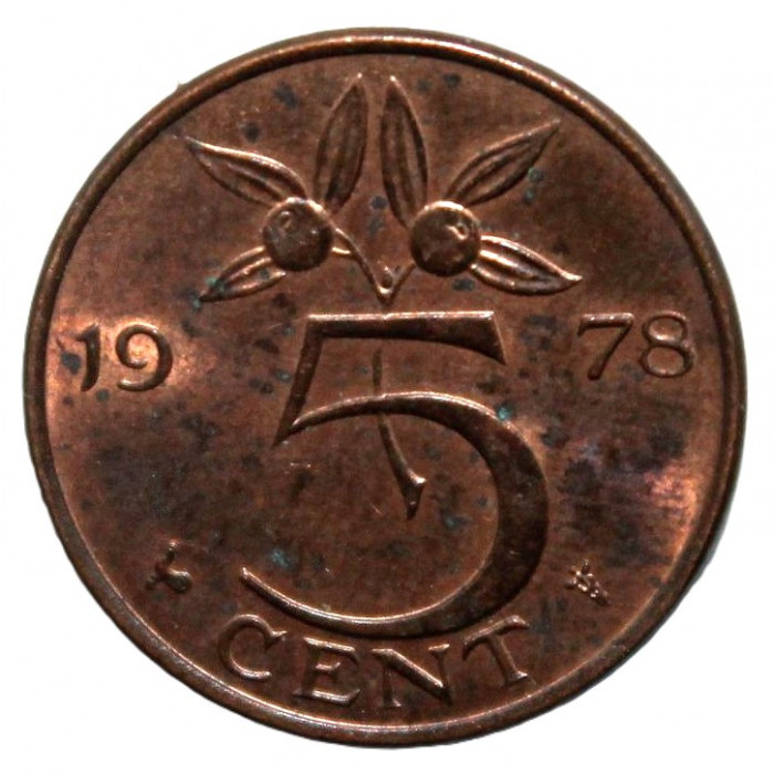 НИДЕРЛАНДЫ 5 центов 1978 ( KM# 181) Юлиана. Ветка с апельсинами