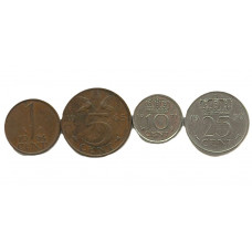 НИДЕРЛАНДЫ набор из 4 монет «ЮЛИАНА». Серия 1950-1980 гг. (1, 5, 10, 25 центов)