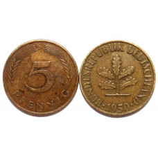 ГЕРМАНИЯ (ФРГ) 5 пфеннигов 1950 D