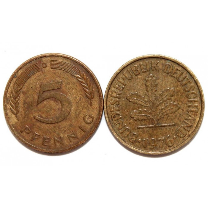 ГЕРМАНИЯ (ФРГ) 5 пфеннигов 1976 D