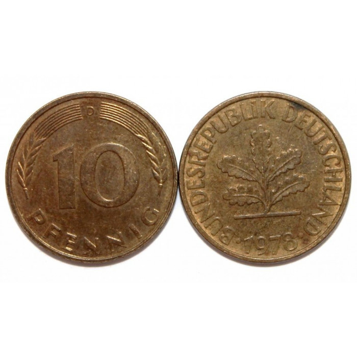 ГЕРМАНИЯ (ФРГ) 10 пфеннигов 1978 D