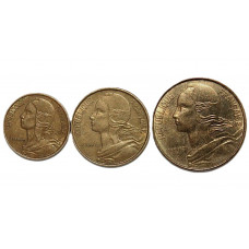 ФРАНЦИЯ набор из 3 монет «Марианна». (5, 10, 20 сантимов)