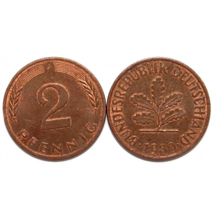 ГЕРМАНИЯ (ФРГ) 2 пфеннига 1980 J