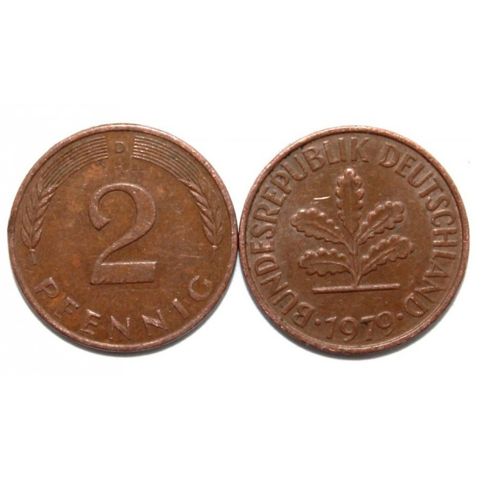 ГЕРМАНИЯ (ФРГ) 2 пфеннига 1979 D