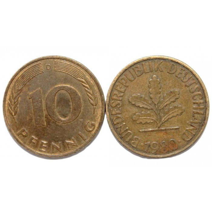 ГЕРМАНИЯ (ФРГ) 10 пфеннигов 1980 D