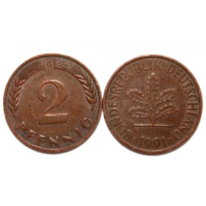 ГЕРМАНИЯ (ФРГ) 2 пфеннига 1991 G