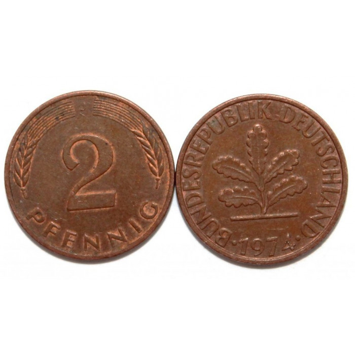 ГЕРМАНИЯ (ФРГ) 2 пфеннига 1974 J
