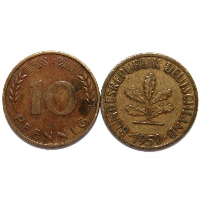 ГЕРМАНИЯ (ФРГ) 10 пфеннигов 1950 J