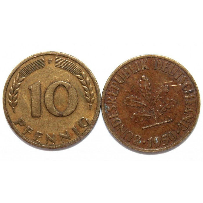 ГЕРМАНИЯ (ФРГ) 10 пфеннигов 1950 F