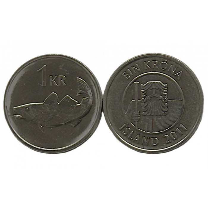 ИСЛАНДИЯ 1 крона 2011 (KM#27a) UNC. Рыба треска