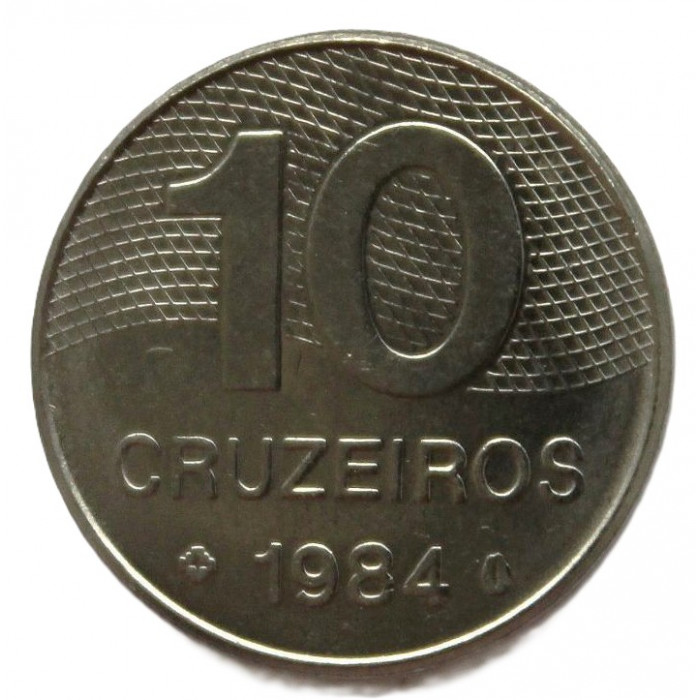 БРАЗИЛИЯ 10 крузейро 1984 (KM# 592.1) UNC. Карта Бразилии