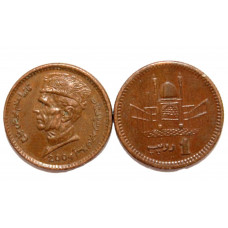 ПАКИСТАН 1 рупия 2004 (KM# 62) Мухаммад Али Джинна и Храм Лал Шахбаз Каландар