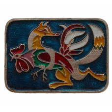 СССР детский нагрудный знак «КОТ, ПЕТУХ И ЛИСА». Народные сказки