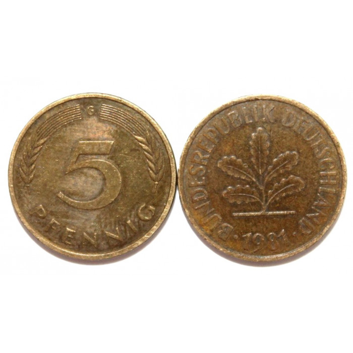 ГЕРМАНИЯ (ФРГ) 5 пфеннигов 1981 G ГЕРМАНИЯ (ФРГ) 5 пфеннигов 1981 G