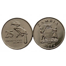 ЗАМБИЯ 25 нгве 1992 UNC. Птица носорог