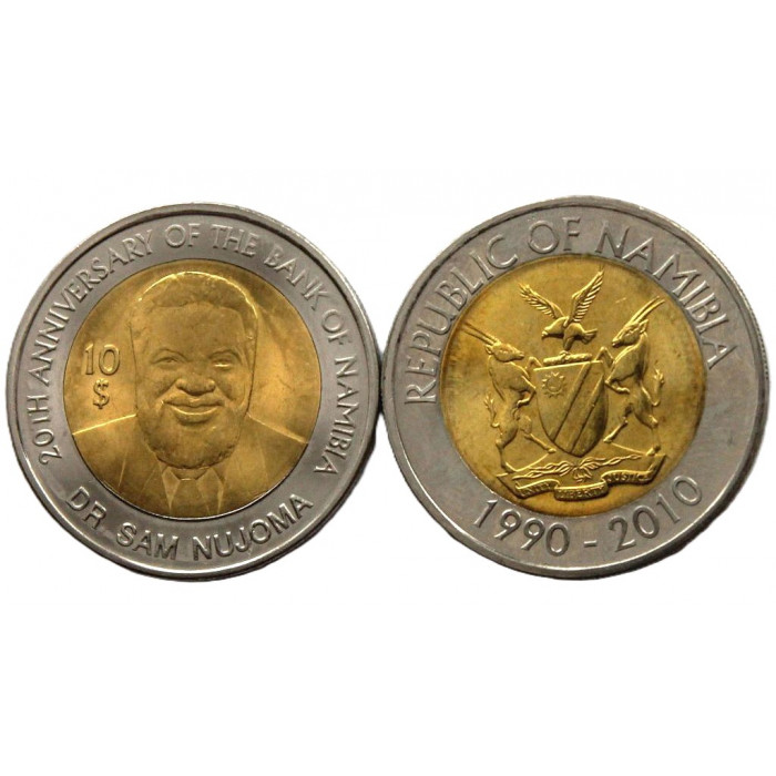 НАМИБИЯ 10 долларов 2010 UNC. «20 лет Национальному банку Намибии». Нуйома