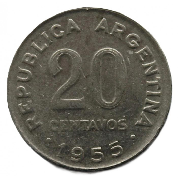 АРГЕНТИНА 20 сентаво 1955 (KM# 52). Хосе де Сан Мартин