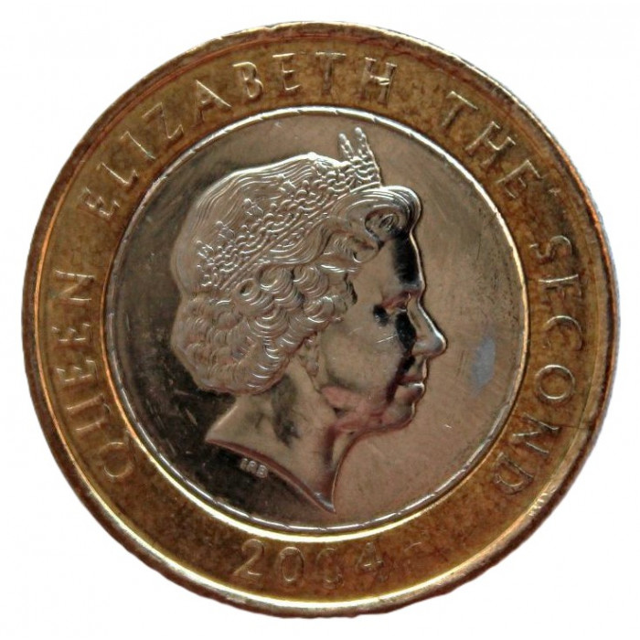 ФОЛКЛЕНДСКИЕ ОСТРОВА 2 фунта 2004 UNC. «30 лет монетам Фолклендов». Карта островов