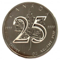 КАНАДА 5 долларов 2013. «25 лет серебряным монетам «КЛЕНОВЫЙ ЛИСТ». 999 унция
