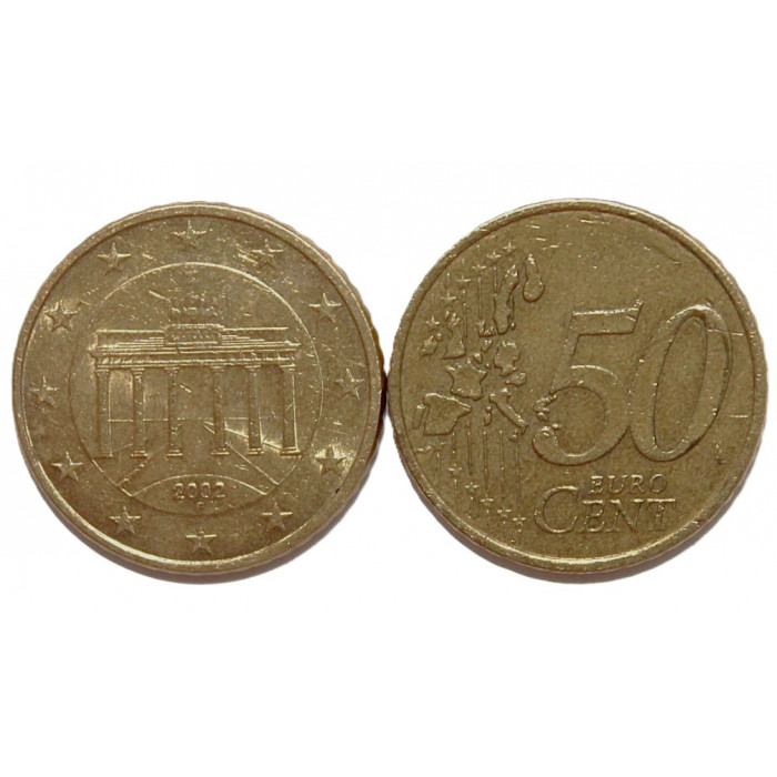 ГЕРМАНИЯ 50 евроцентов 2002 (F) Бранденбургские ворота в Берлине