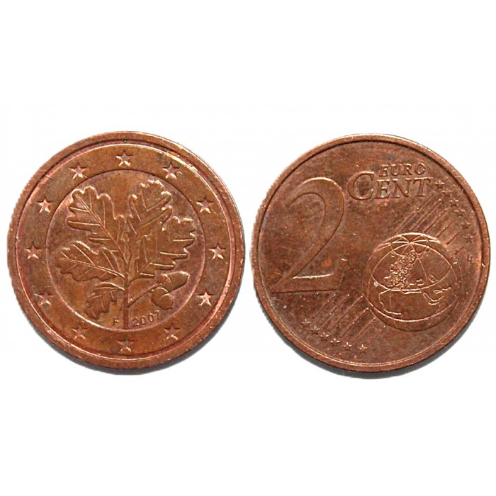 ГЕРМАНИЯ 2 евроцента 2007 (F). Ветвь дуба