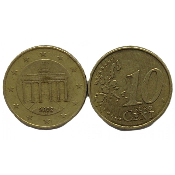 ГЕРМАНИЯ 10 евроцентов 2002 (A) Бранденбургские ворота в Берлине