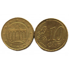 ГЕРМАНИЯ 10 евроцентов 2002 (J). Бранденбургские ворота в Берлине