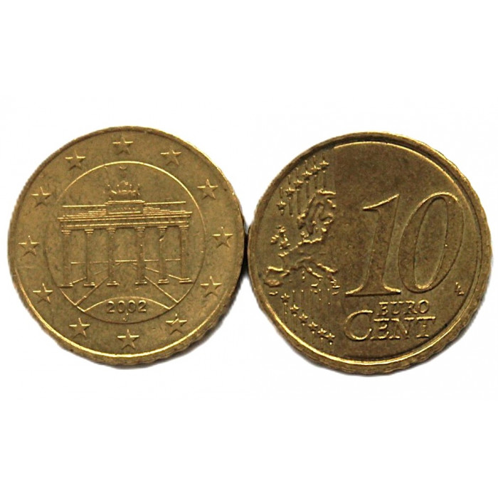 ГЕРМАНИЯ 10 евроцентов 2002 (J). Бранденбургские ворота в Берлине