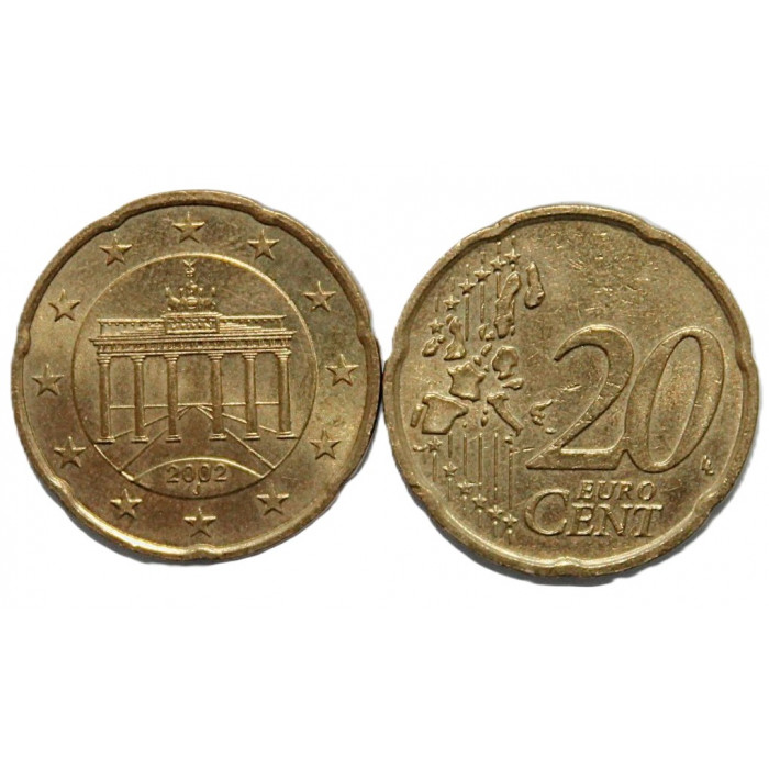 ГЕРМАНИЯ 20 евроцентов 2002 (J). Бранденбургские ворота в Берлине