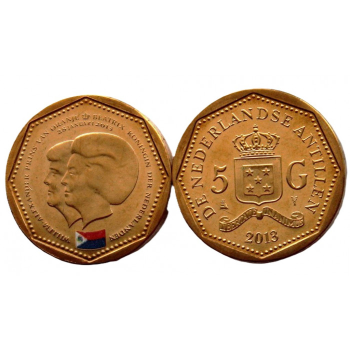 Нидерландские Антильские острова (Синт-Мартен) 5 гульденов 2013 UNC. «Отречение королевы Биатрикс»