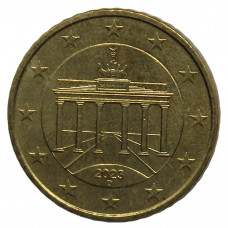 ГЕРМАНИЯ 50 евроцентов 2023 (D) UNC. Бранденбургские ворота в Берлине