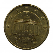 ГЕРМАНИЯ 10 евроцентов 2002 (J) aUNC. Бранденбургские ворота в Берлине