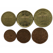 ГЕРМАНИЯ набор из 6 монет 2002-2020 (1, 2, 5, 10, 20, 50 евроцент)