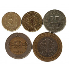 ТУРЦИЯ комплект из 5 монет образца 2009 года (5, 10, 25, 50 куруш, 1 лира) Ататюрк