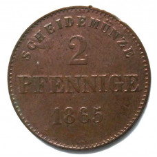 САКСЕН МЕЙНИНГЕН 2 пфеннига 1865 (KM# 171) Бернгард II.
