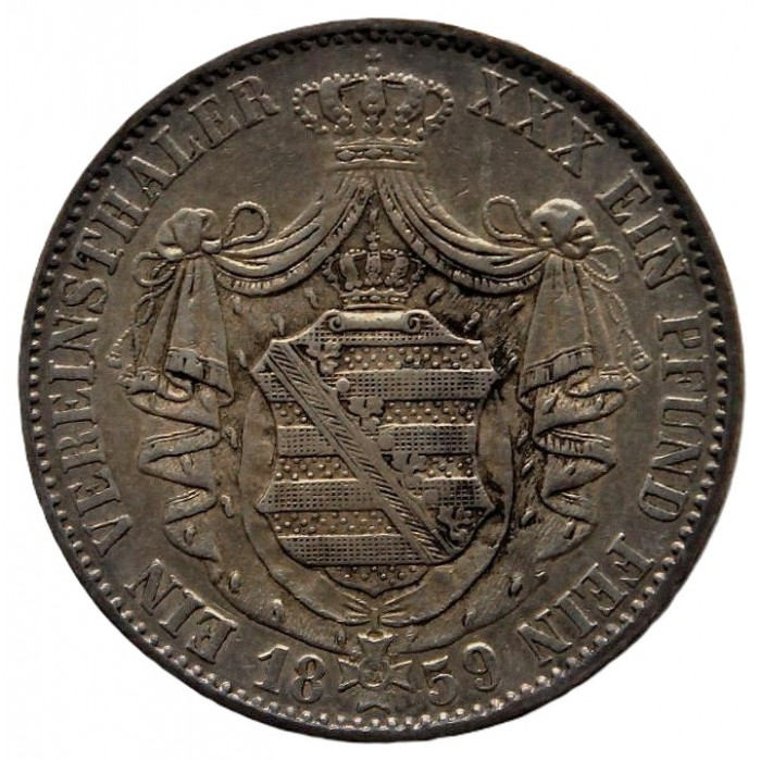 САКСОНИЯ 1 талер 1859 Иоганн. Идеальная родная патина