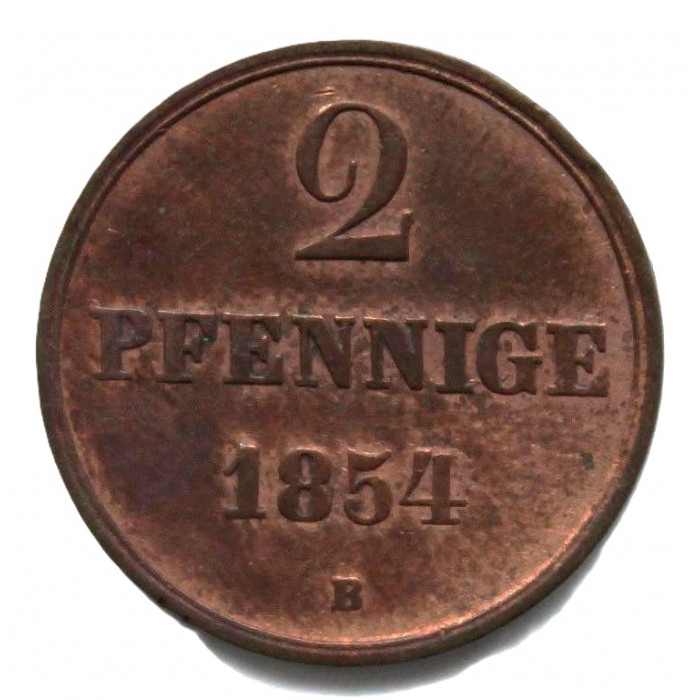 ГАННОВЕР 2 пфеннига 1854 (KM#217) Георг V