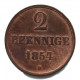 ГАННОВЕР 2 пфеннига 1854 (KM#217) Георг V