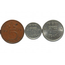 НИДЕРЛАНДЫ подборка из 3 монет "ЮЛИАНА". Серия 1950-1980 гг. (5, 10, 25 центов)