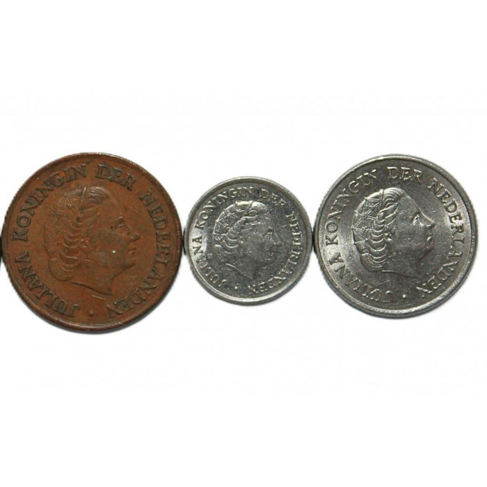 НИДЕРЛАНДЫ подборка из 3 монет "ЮЛИАНА". Серия 1950-1980 гг. (5, 10, 25 центов)