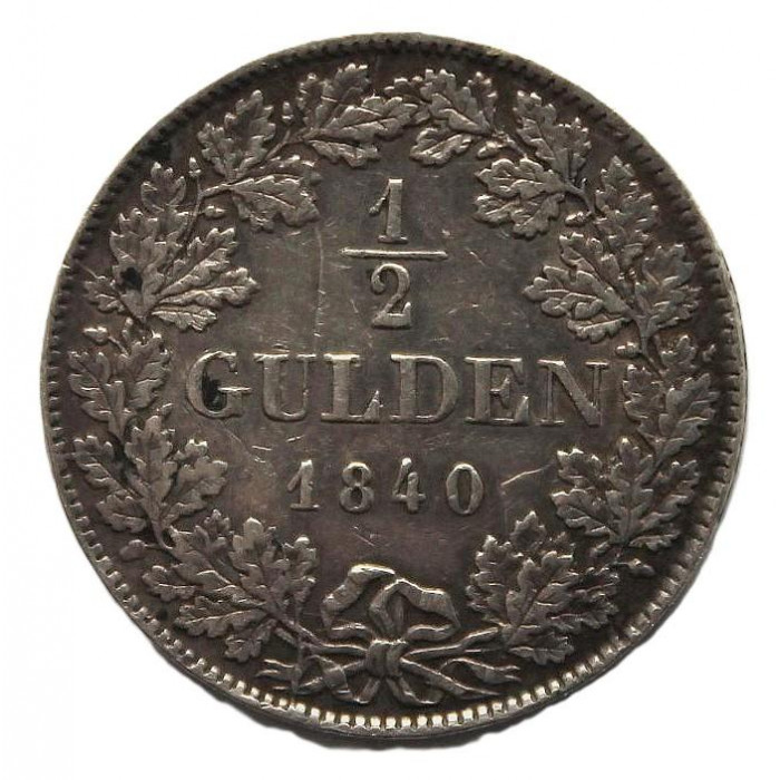 ВЮРТЕМБЕРГ 1/2 гульдена 1840. Вильгельм