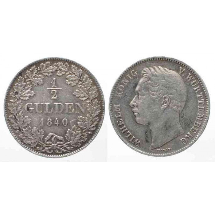 ВЮРТЕМБЕРГ 1/2 гульдена 1840. Вильгельм