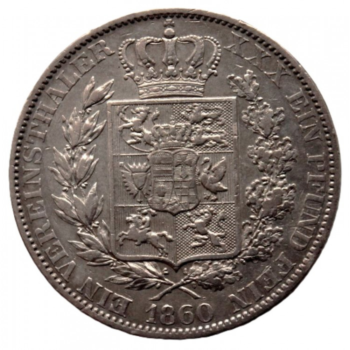 ОЛЬДЕНБУРГ 1 талер 1860 (КМ# 196) Николас Фридрих Петр. Редкий год