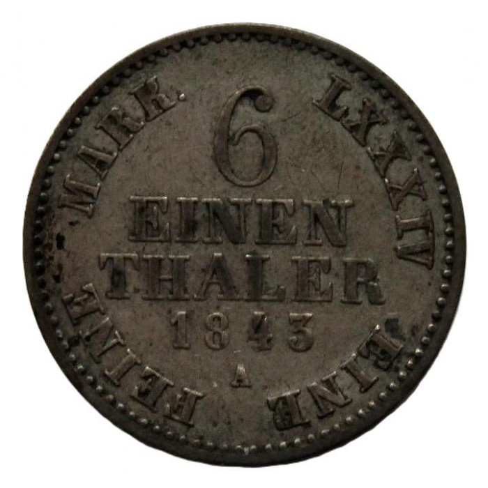 ВАЛЬДЕК-ПИРМОНТ 1/6 талера 1843 (KM# 150) Редкий. Георг II