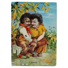 ГДР почтовая открытка «С ПРИВЕТОМ». Из жизни Ежей. Возраст любви не помеха (1965 год) подписана