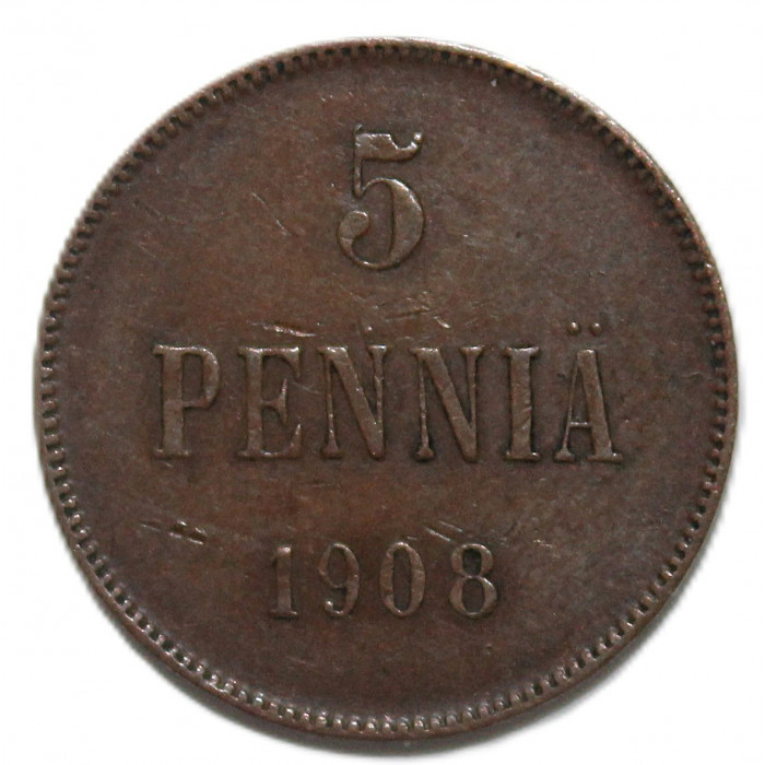 Русская Финляндия 5 пенни 1908