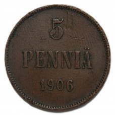 Русская Финляндия 5 пенни 1906