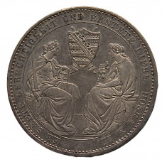 САКСОНИЯ 1 талер 1854 "На смерть Фридриха". KM#1180.2 (редкий вариант гурта)