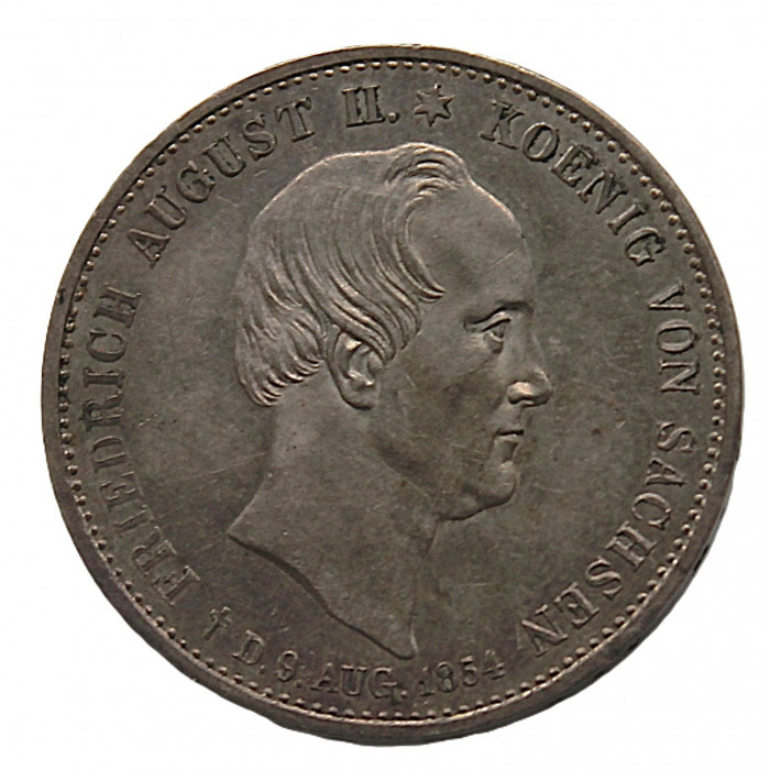 САКСОНИЯ 1 талер 1854 "На смерть Фридриха". KM#1180.2 (редкий вариант гурта)